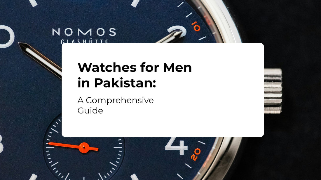 An elegant collection of men's watches displayed on a wooden surface, featuring a mix of luxury, casual, and sports designs with leather, metal, and silicone straps, symbolizing style and functionality for men in Pakistan